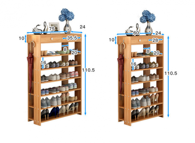 El gabinete de madera del zapato del tablero de partícula del grano del estilo simple con muchos estantes para elige