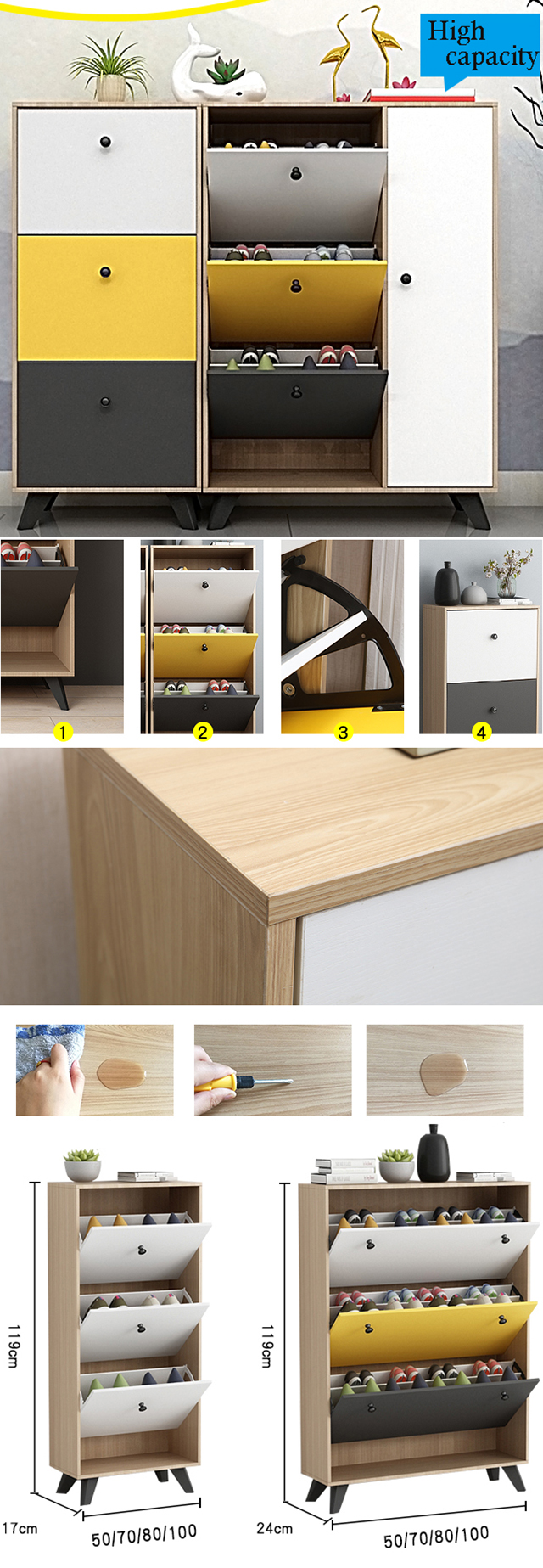 Gabinete de madera resistente al fuego del armario del zapato de la función multi para la sala de estar casera